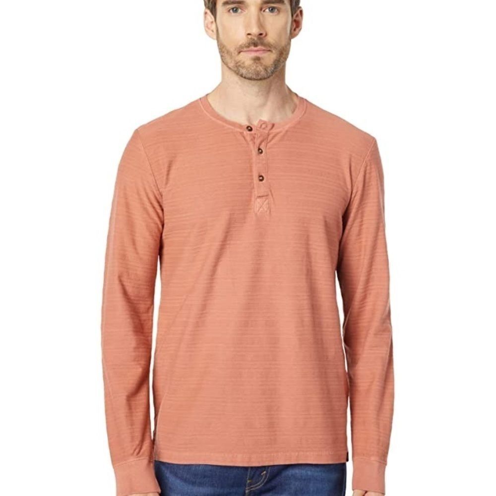 ASCEND Men’s Long Sleeve Henley Button Tee Orange Medium